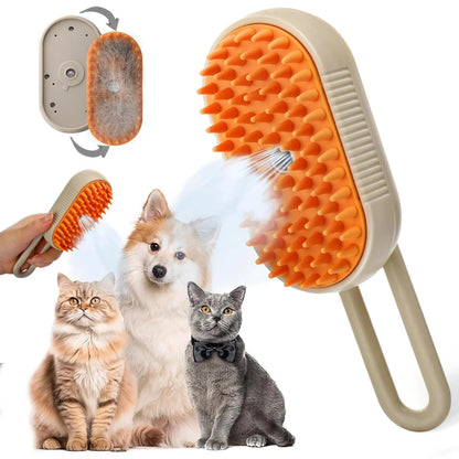 Cepillo de Vapor 3 en 1 para Mascotas – Limpieza, Masaje y Brillo